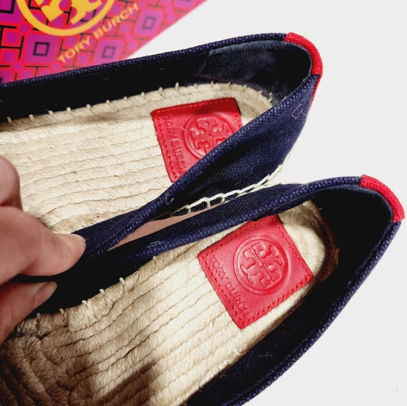 NEW TORY BURCH WESTON FLAT ESPADRILLE NAVY/RED - Picture 3 of 5